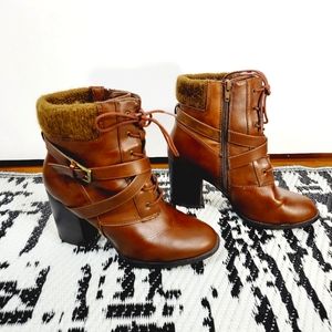 Ana Radley Brown Faux Leather High Heeled Strappy Ankle Boots, Size 9.5